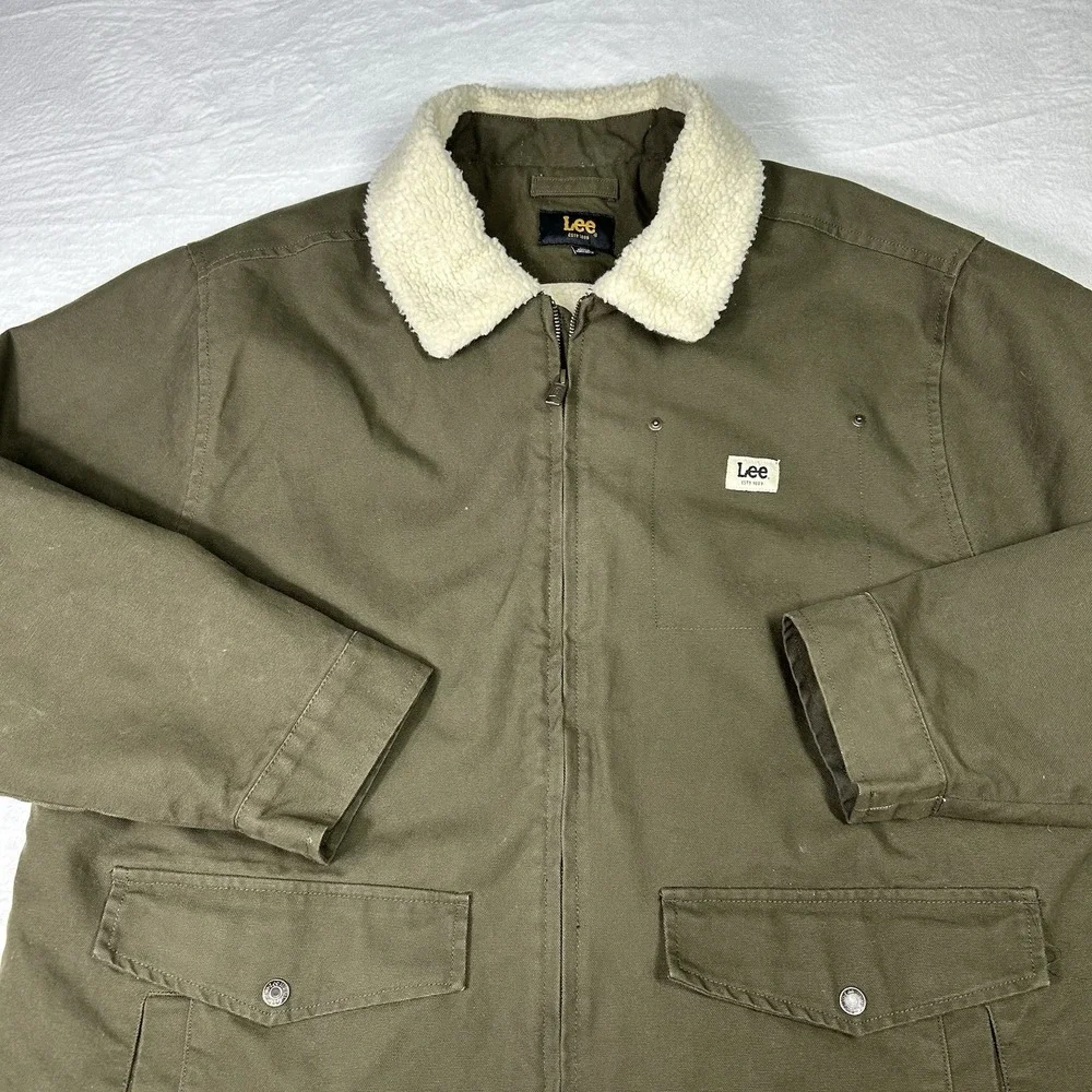 Lee Jacket Mens XL Olive Green Sherpa Chore Field‎ Canvas Full-Zip Warm Gorpcore